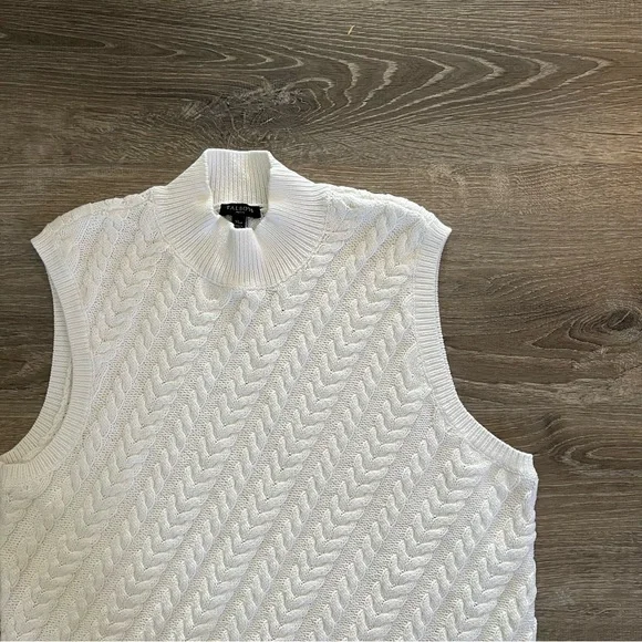 Talbots mock neck knit sweater vest top white cable knit cotton blend petites XL - Picture 2 of 4